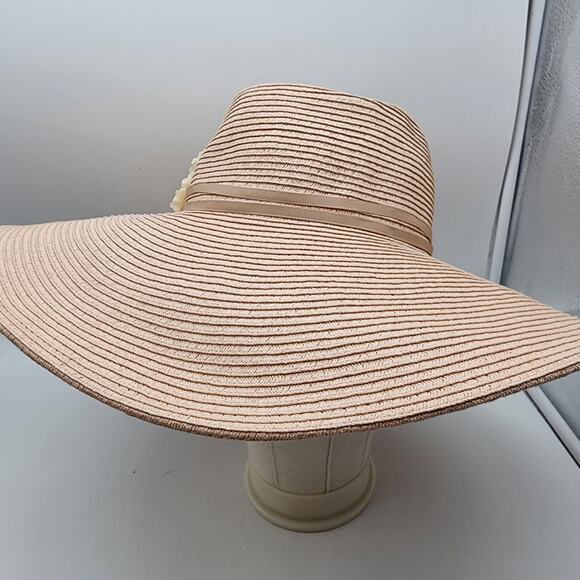August Hat Company Wide Brim Floppy Hat Woven Floral Tie Detail Beach Tropical - Picture 8 of 16